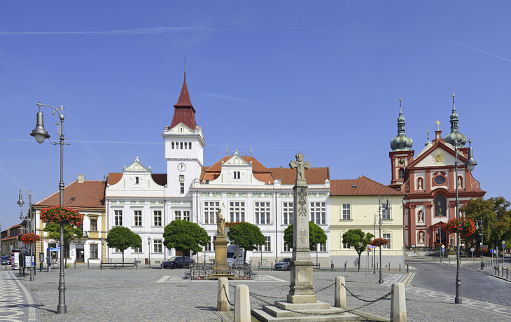 Stara Boleslav, main square, statue of St. Wenceslas, Town Hall