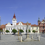 Stara Boleslav, main square, statue of St. Wenceslas, Town Hall