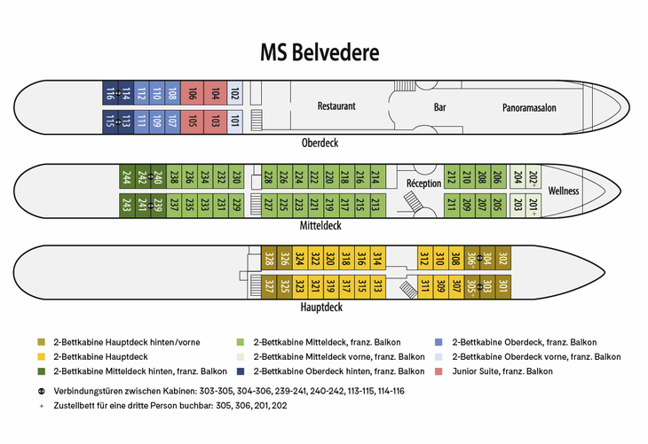 MS Belvedere, Kabinenplan