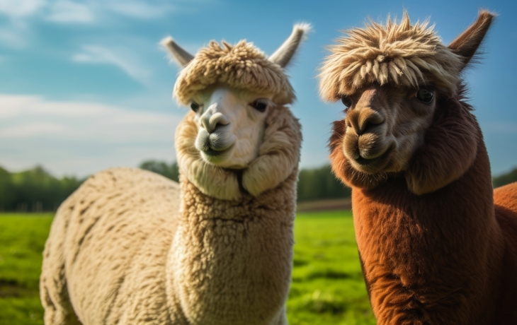 zwei Alpakas auf dem Feld