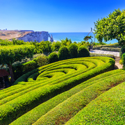 Gärten von Etretat mit Blick auf die Klippen der Alabasterküste