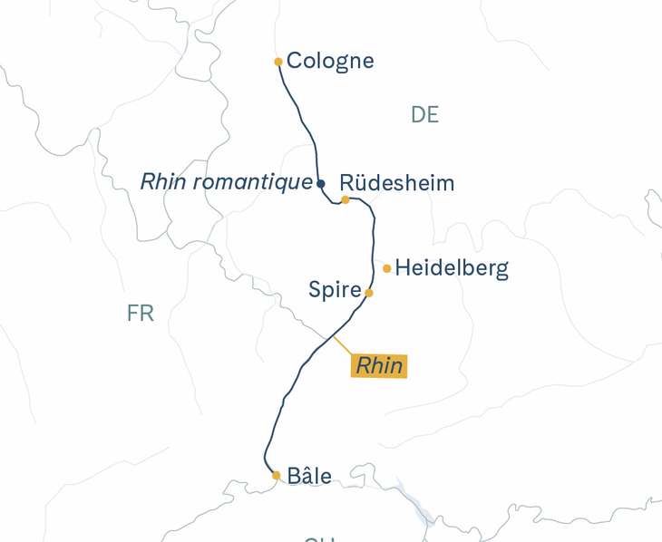 Itinéraire du MS Thurgau Prestige Bâle–Cologne–Rüdesheim–Bâle
